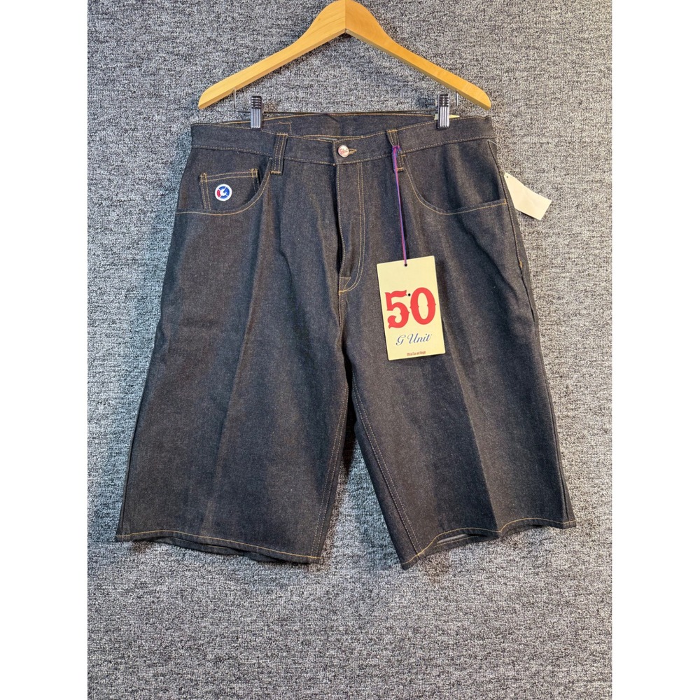 G-Unit Mens Raw Black Denim Shorts Vintage Y2K 2004 Deadstock NWT Size 36